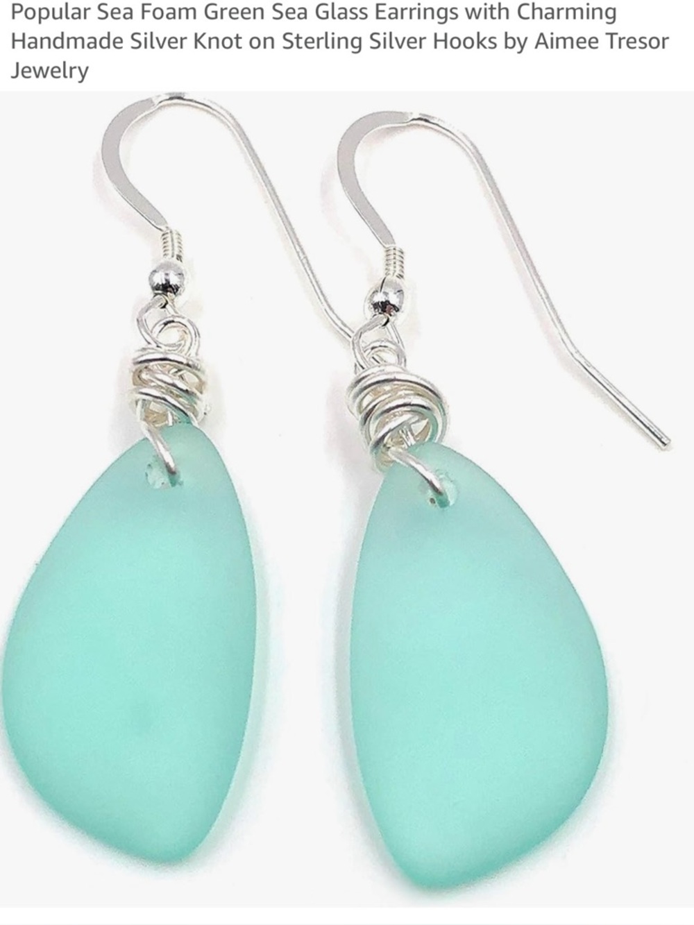 Turquoise Sea Glass Drop Earrings - Picture 2 of 5